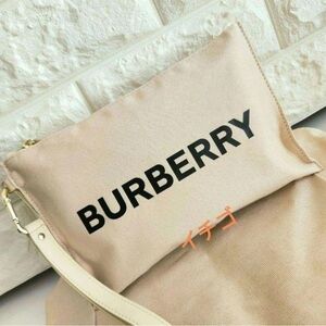 Burberry Beige Canvas Wristlet Clutch with Black Logo